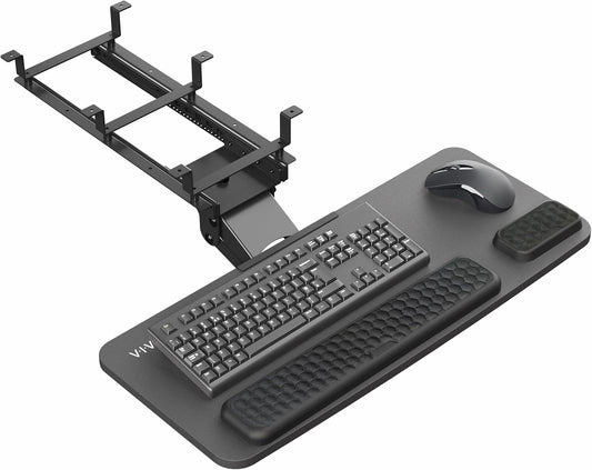 VIVO Premium Adjustable Computer Keyboard and Mouse Platform Tray, Ergonomic Under Table Desk Mount Drawer with Padding, Black, MOUNT-KB27P-B