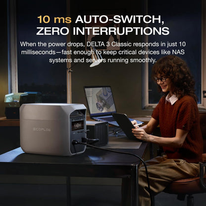 EF ECOFLOW Solar Generator DELTA 3 Classic with 220W Solar Panel, 1024Wh LiFePO4 Battery Portable Power Station, 1800W AC/100W USB-C Output (3600W Surge), 1 Hr Fast Charge for Home, Camping, RV