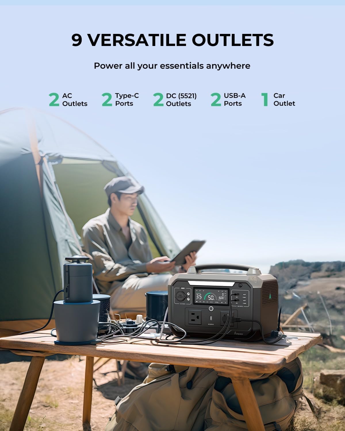 Andes 600 Pro Portable Power Station, 584Wh LiFePO4 Hybrid Battery Backup, [1 Hour 80%] Fast Charging, 600W SiCPrime Solar Generator for Outdoor Camping, RVs, Home Use (Solar Panel Optional)