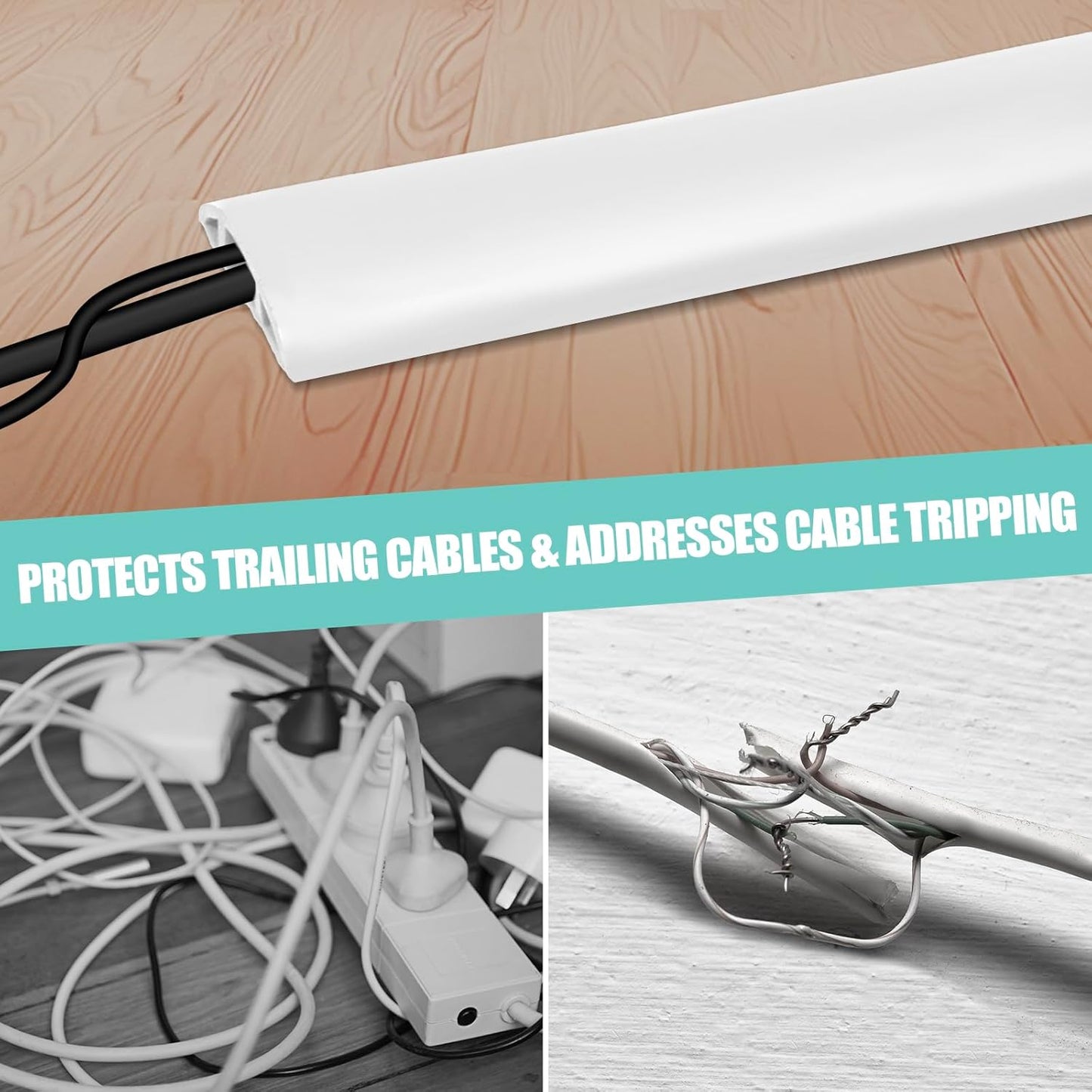 Floor Cord Cover Cavity 0.8"x0.37" Self Adhesive Cord Hider, 3.3FT Low Profile Cable Management, Extension Strip Protector for Wires, Prevent Cable Trips for Offices, Gyms, Exhibitions (White)