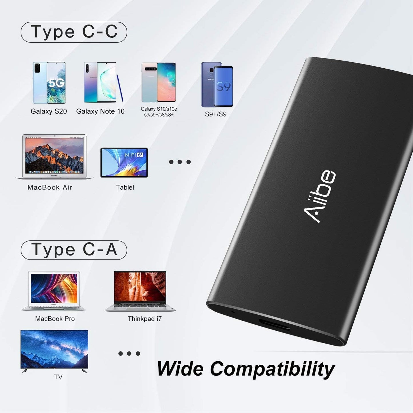 Aiibe External SSD 250GB External Hard Drive USB C Portable SSD, Up to 500MB/s, USB 3.1, External Solid State Drive 250GB for Laptop, Mac, PS4 (Black)