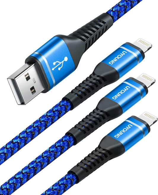 Lightning Cable 10 FT 3Pack [Apple MFi Certified] Extra Long iPhone Charger Cable Nylon Braided Fast Charging Cord Compatible with iPhone 14/13/12/11/X/XS/XR/SE/8/7/6/5/iPad Pro/Mini/Air - Blue