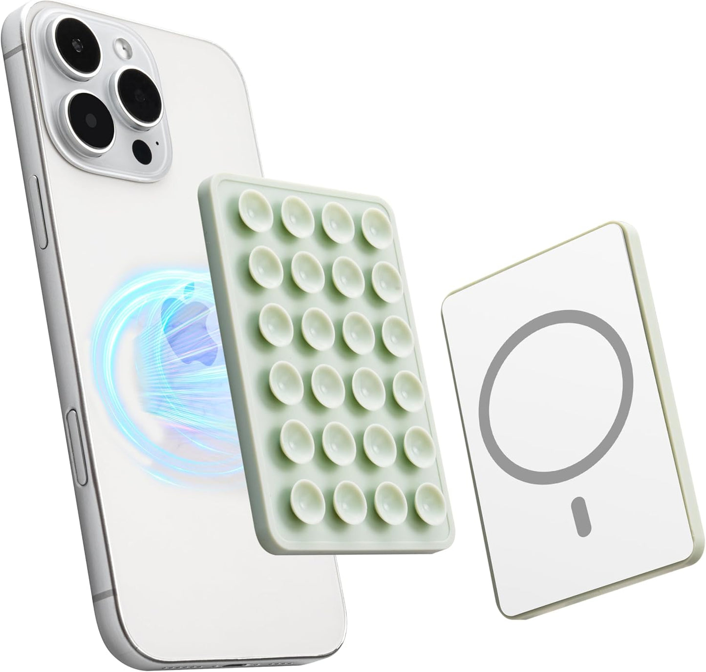 Sucky Upgraded Magnetic Suction Cell Phone Grip for MagSafe Case, Silicone Octo Cup Buddy Holder, Durable Magnet Phone Accessory for iPhone and Android (Light Green)