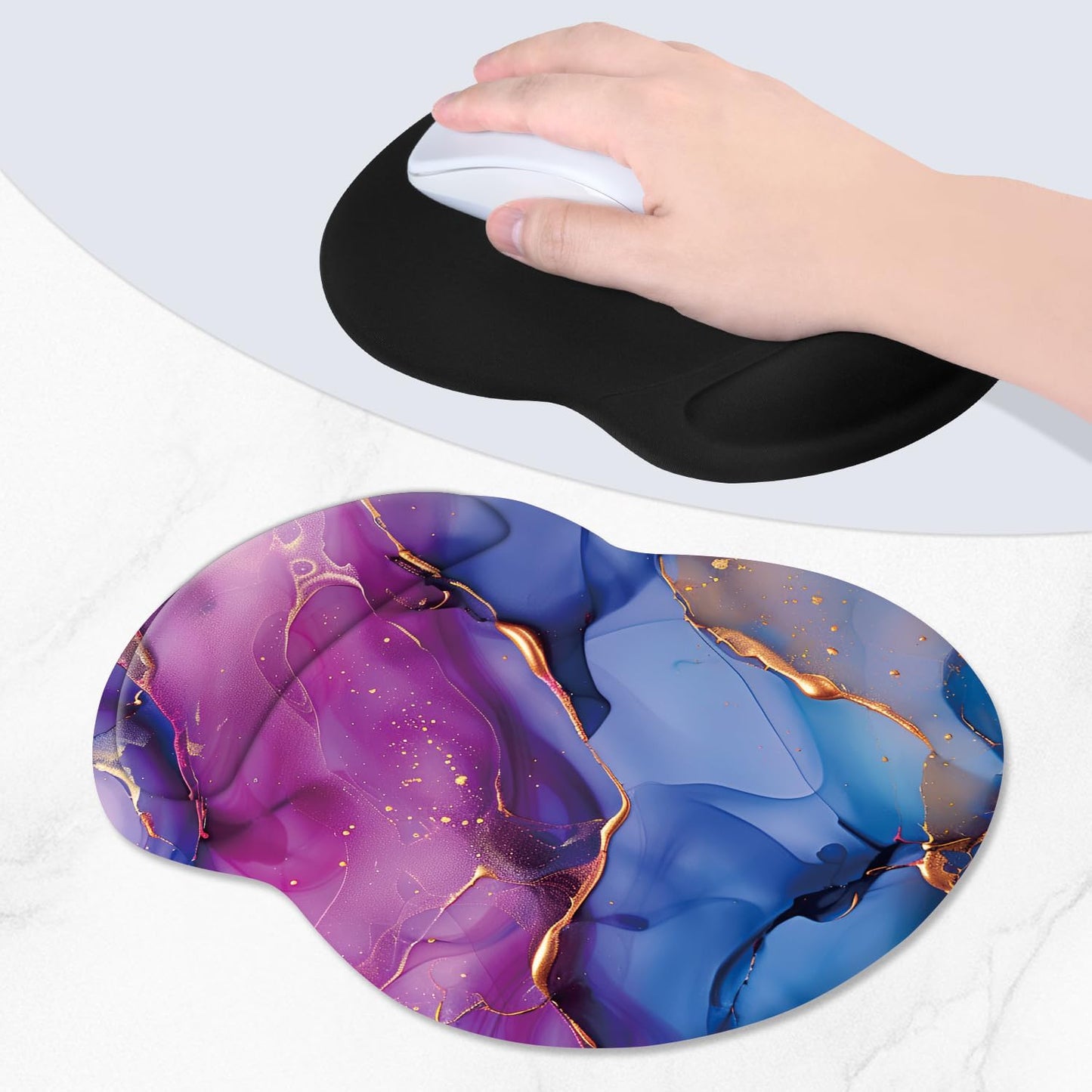 ITNRSIIET Ergonomic Mouse Pad with Comfort Gel Wrist Rest, Non-Slip PU Base, Smooth Textured Surface, Reduces Hand Fatigue & Wrist Pain, 8.7 x 7.2 Inch for Office Gaming Home, LiquidGold