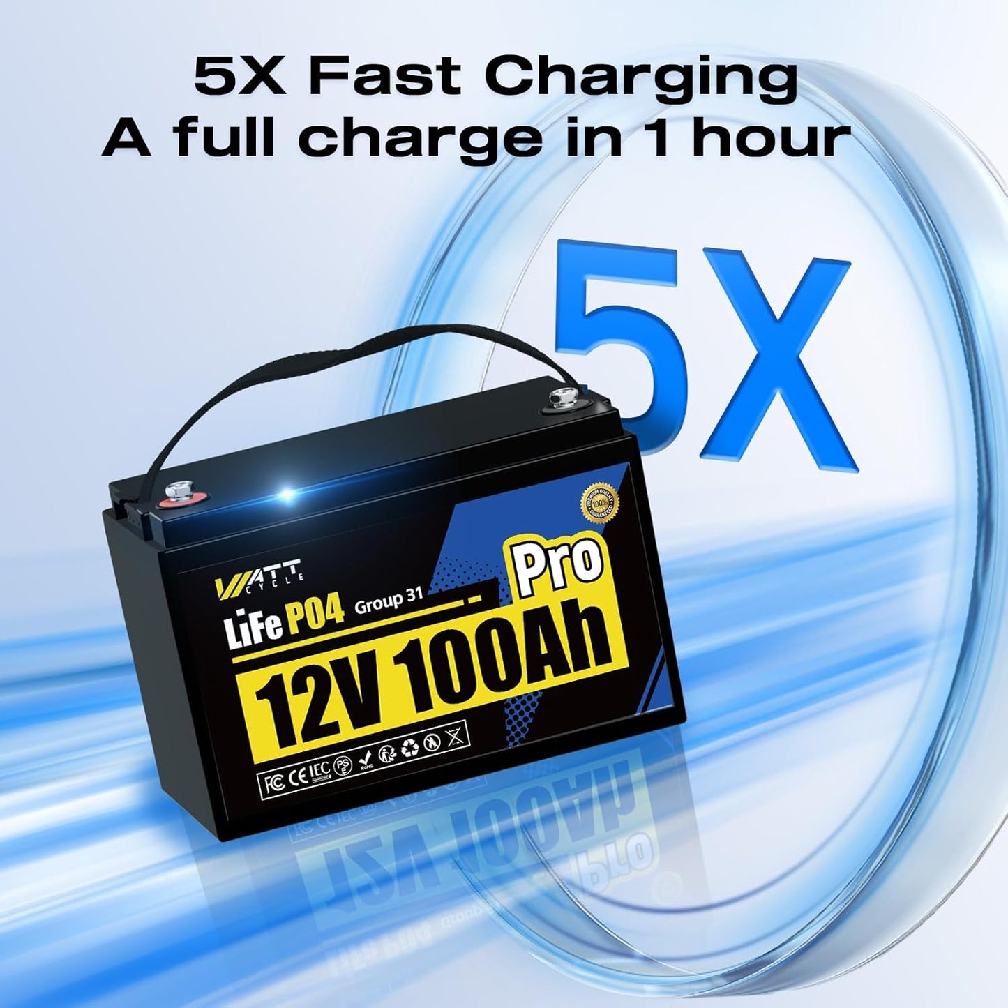 4Pack 12V 100Ah LiFePO4 Lithium Battery, BCI Group 31,Deep Cycle Up to 15000 Cycles, 110A BMS, Low Temperature Protection, 10 Years Lifespan, Perfect for RV/Home Energy Storage