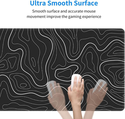 Topographic Contour Extended Big Mouse Pad Large,Gaming Mouse Pad Desk Pad,31.5x11.8 Inch Long Computer Keyboard Mouse Mat Mousepad with 3mm Non-Slip Base and Stitched Edge for Gaming and Office