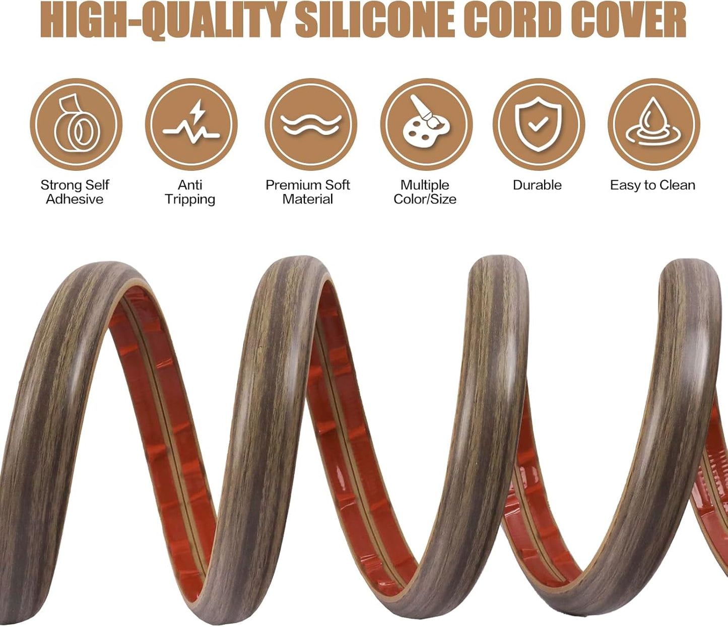 Floor Cord Cover Self Adhesive Cord Hider,20FT Cable Management, Extension Strip Protector for Wires, Prevent Cable Trips for Offices, Gyms, Exhibitions Cavity:0.39"(W) x 0.27"(H) Wood Walnut