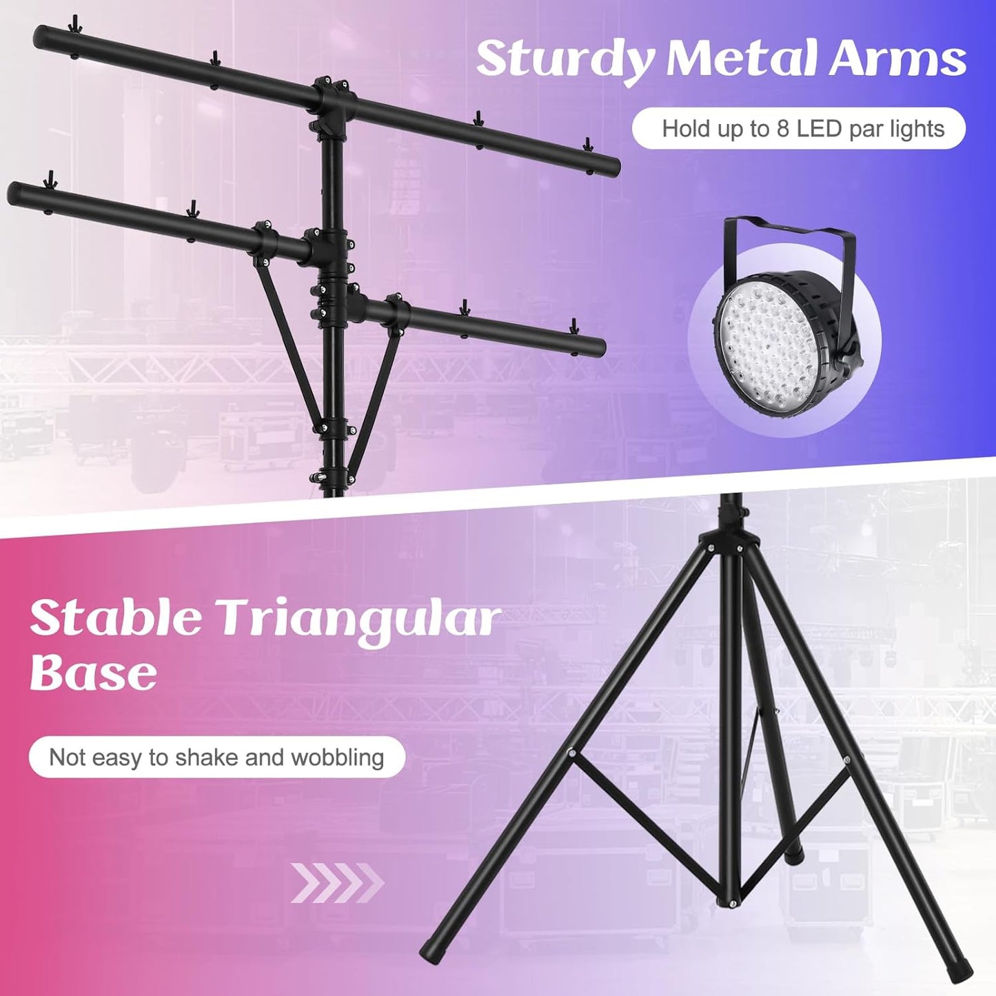 S AFSTAR Pro Audio Tripod, Multi Arm Tripod w/ 6.1-11.5 FT Adjustable Height, Portable T Bar Lighting Stand w/ 100 LBS Capacity, DJ Lighting Stand Suitable for Stage Bar Banquet Party