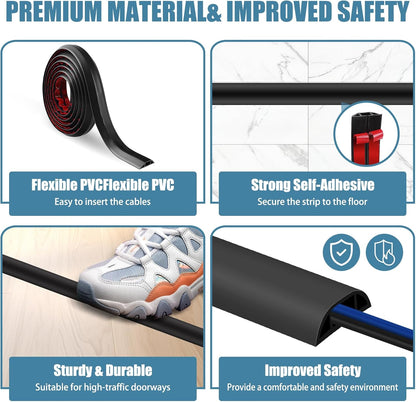 Floor Cord Covers for Wires 6FT Cable Hider Wire Cover Self Adhesive Cord Hider Floor for Offices, Homes, Workshops, Warehouses Cable Cavity 0.3" W x 0.3" H