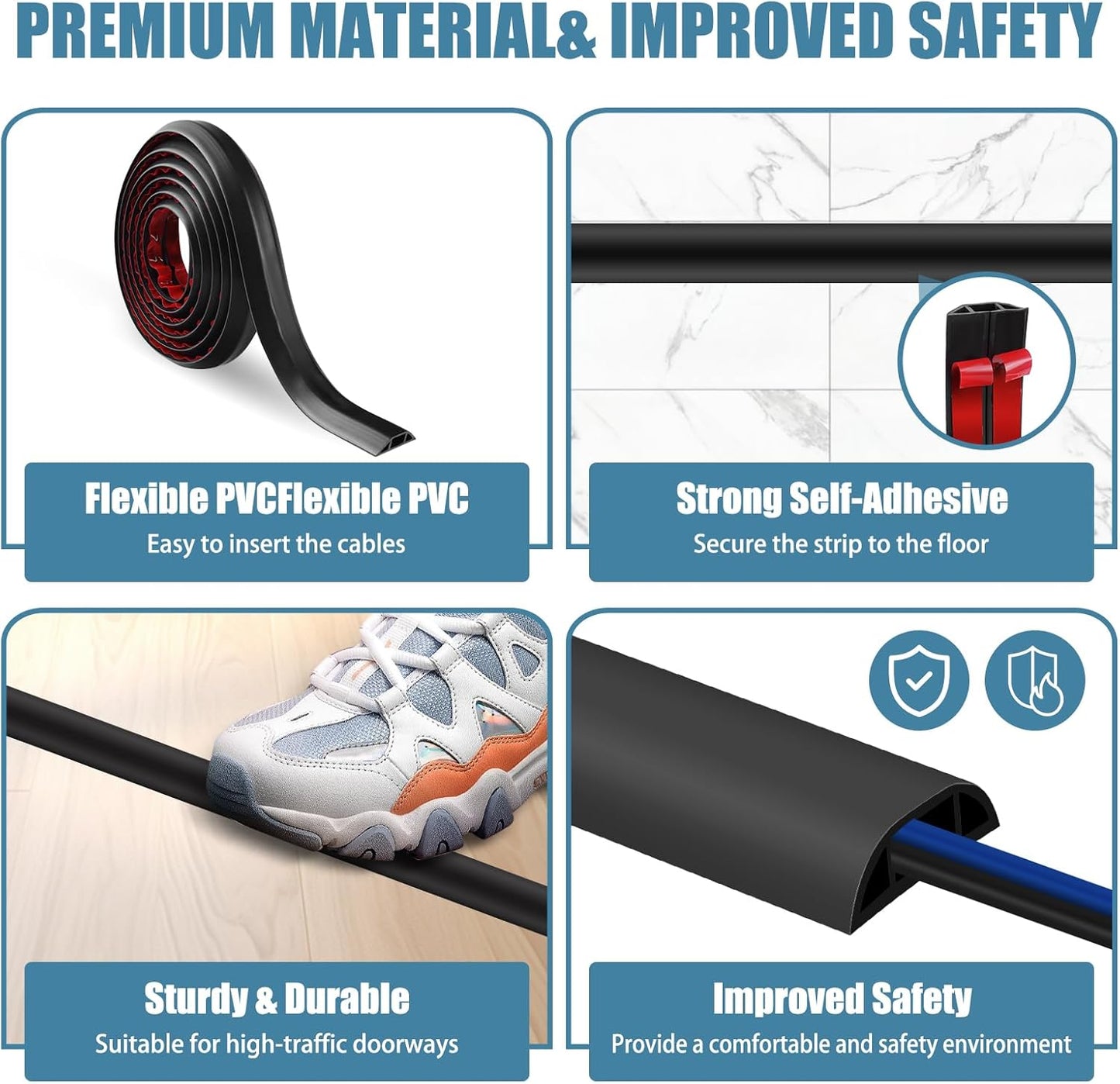 Floor Cord Covers for Wires 6FT Cable Hider Wire Cover Self Adhesive Cord Hider Floor for Offices, Homes, Workshops, Warehouses Cable Cavity 0.3" W x 0.3" H