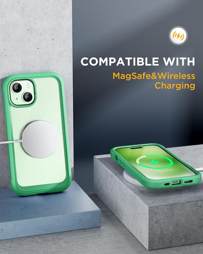 Miracase Glass Series Designed for iPhone 15 Plus Case 6.7',Full-Body Military Drop Proof 15 Plus Phone Case Cover with Built-in 9H Tempered Glass Screen Protector,Green