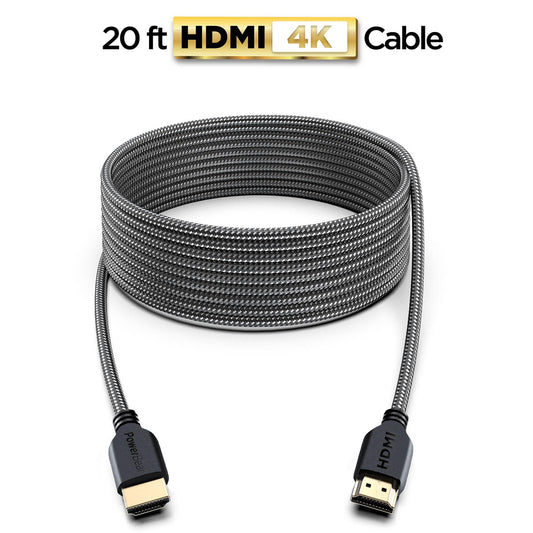 PowerBear 4K HDMI Cable 20 ft [2 Pack] High Speed, Braided Nylon & Gold Connectors, 4K @ 60Hz, Ultra HD, 2K, 1080P, ARC & CL3 Rated | for Laptop, Monitor, PS5, PS4, Xbox One, Fire TV, Apple TV & More
