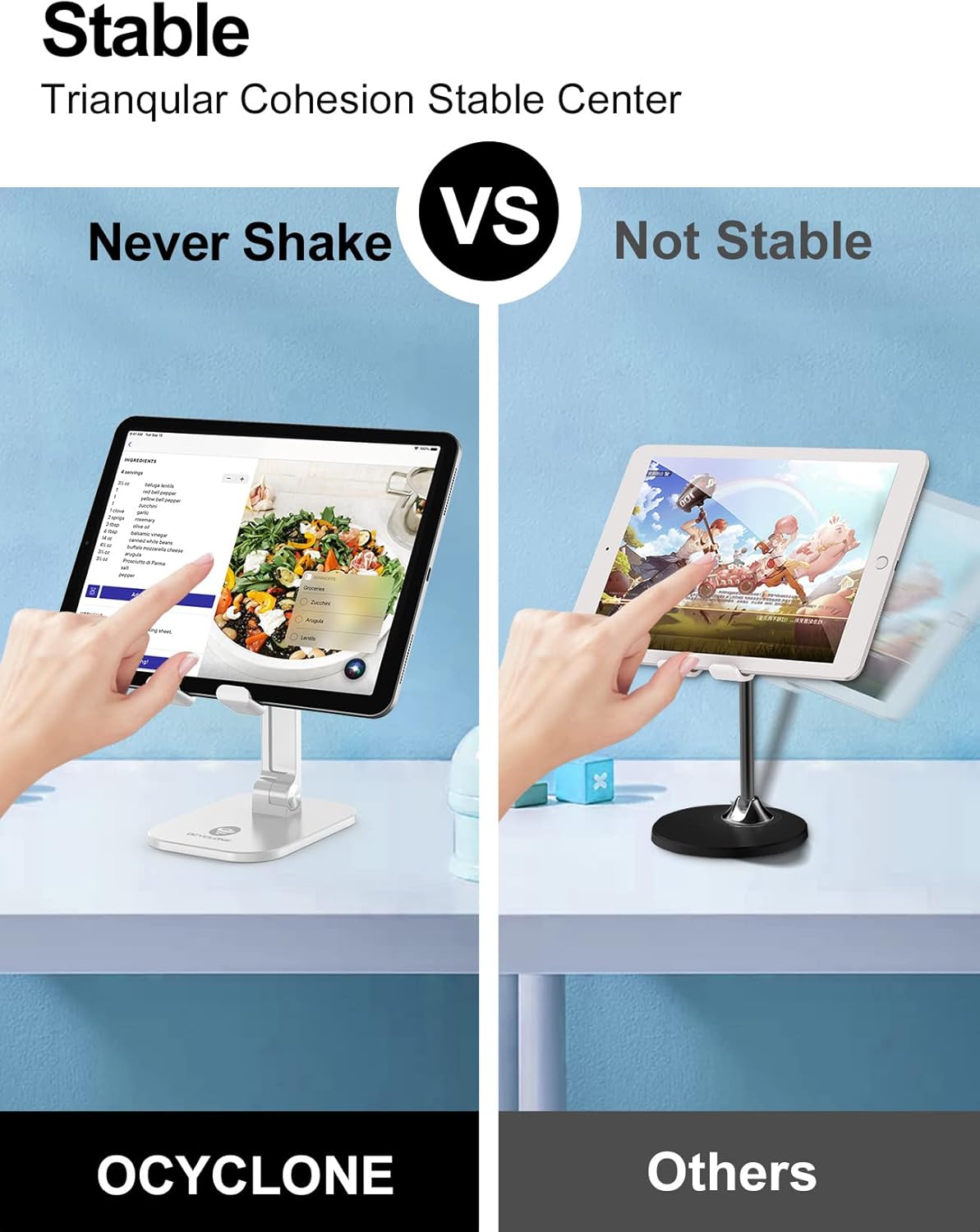 OCYCLONE Phone Stand, Adjustable Height and Angle Foldable Cell Phone Stand Holder for Desk, Taller iPhone Stand Compatible with 4.7"-13" Smartphones iPad Tablet, White