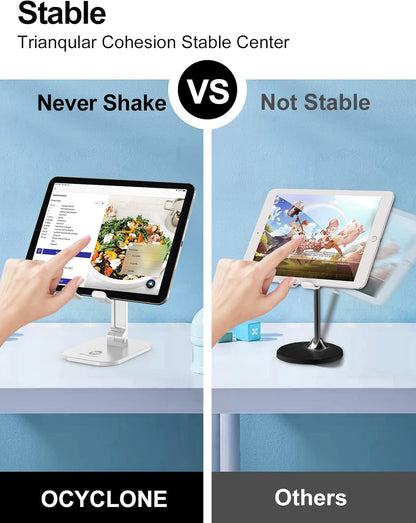 OCYCLONE Phone Stand, Adjustable Height and Angle Foldable Cell Phone Stand Holder for Desk, Taller iPhone Stand Compatible with 4.7"-13" Smartphones iPad Tablet, White