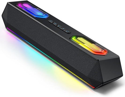 Deeyaple Computer Speakers, 40W Wireless Soundbar for Desktop PC with Bluetooth 5.3 & USB Audio, Dynamic RGB Lighting, Software Custom EQ, External Power Adapter Gaming Speakers, Laptop, Xbox Black