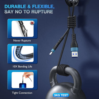 OIITH MFi Certified for iPhone Charger Cable 3 Pack 10 Ft, Extra Long for Lightning Charging Cord, Fast 2.4A for iPhone USB Cord Compatible with iPhone12/11/XS/Max/XR/X/8/8P/7P/6/iPad - Indigo