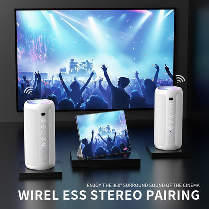 Ortizan Portable Bluetooth Speaker: IPX7 Waterproof, 24W Loud Sound, Deep Bass, Bluetooth 5.3, LED Lights, Wireless Stereo Pairing, 30H Playtime, for Home/Outdoor/Party/Beach, Birthday Gift (White)