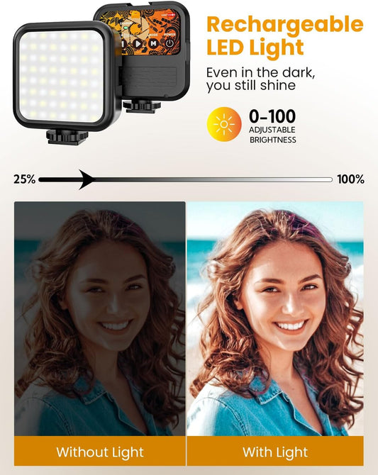 Upgraded Vlogging Kit w/Wireless Lavalier Microphone,YouTube Kit for iPhone and Smartphone w/59” Retractable Tripod,Automatic Switch Phone Clamp,Content Creator Gear for TikTok(Vlog K5)