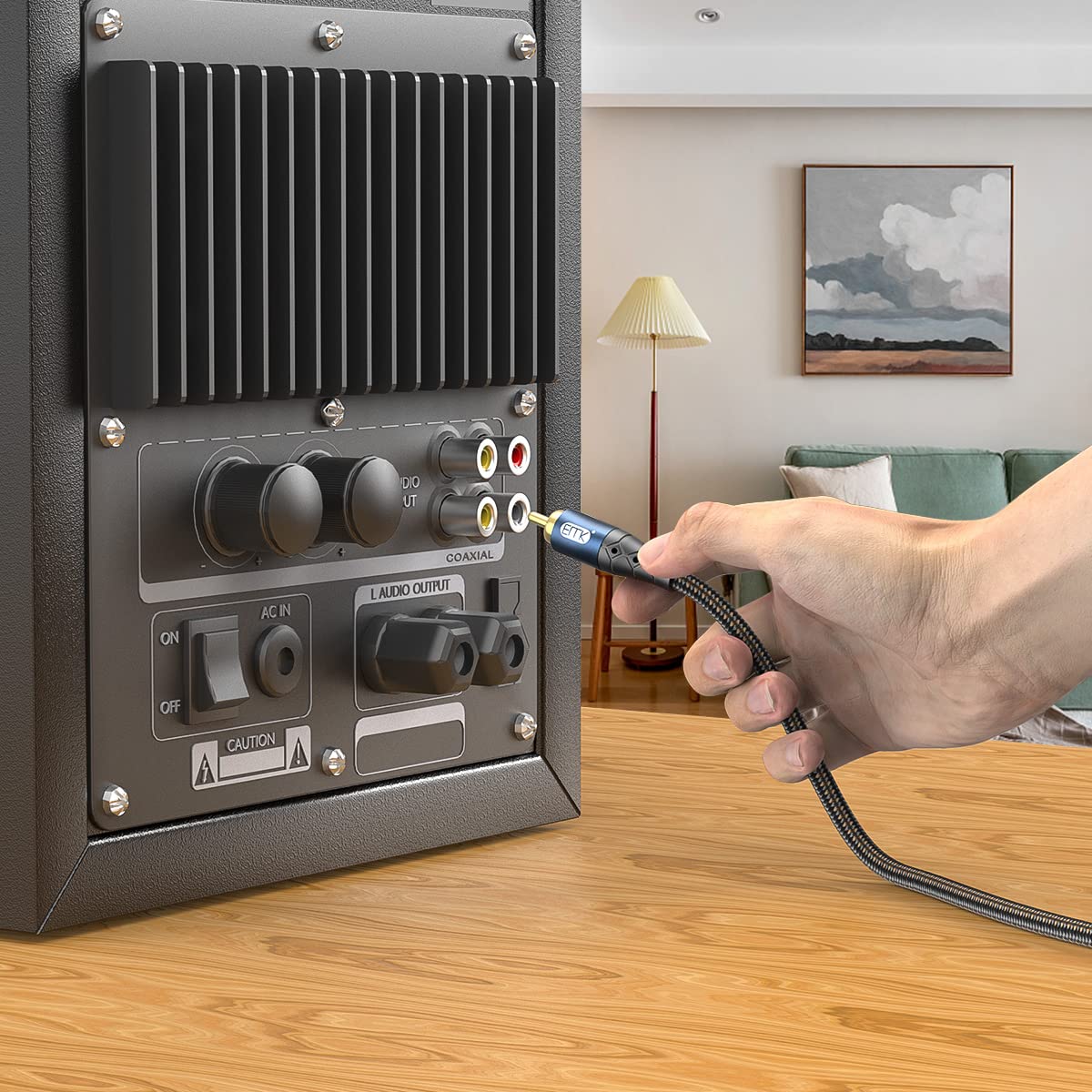 EMK Subwoofer Cable RCA to RCA Audio Cable 24K Gold-Plated Nylon Braided Double Shielded Digital Analogue Supports Amplifiers,Home Theater,Hi-Fi Systems,Subwoofer(30ft/10m)