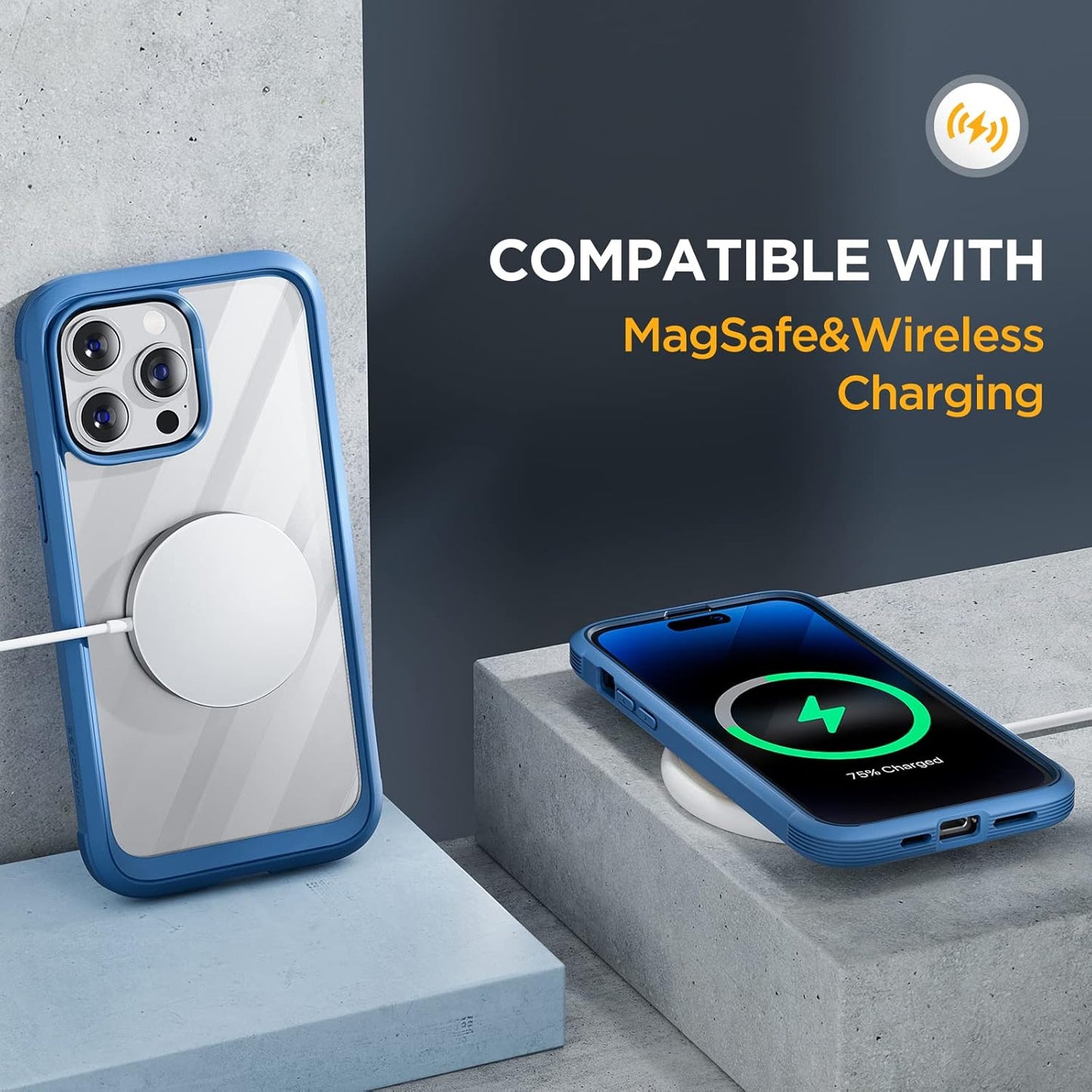 Miracase Glass Series Designed for iPhone 14 Pro Max Case 6.7 Inch, Upgrade Full-Body Bumper Case with Built-in 9H Tempered Glass Screen Protector, with Camera Lens Protector, Capri Blue