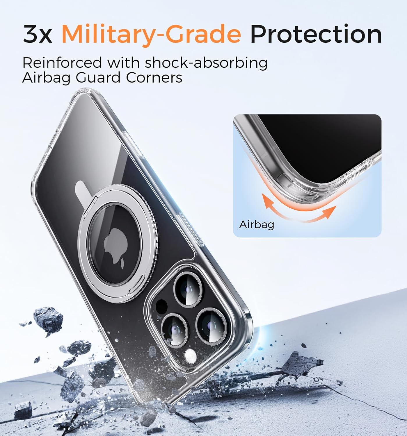 MAGIC JOHN 360° Rotatable Magnetic Invisible Stand for iPhone 16 Pro Case [Camera Control Button] [Compatible with MagSafe] 16FT Shockproof for iPhone 16 Pro Case 6.3'' with Kickstand, Clear