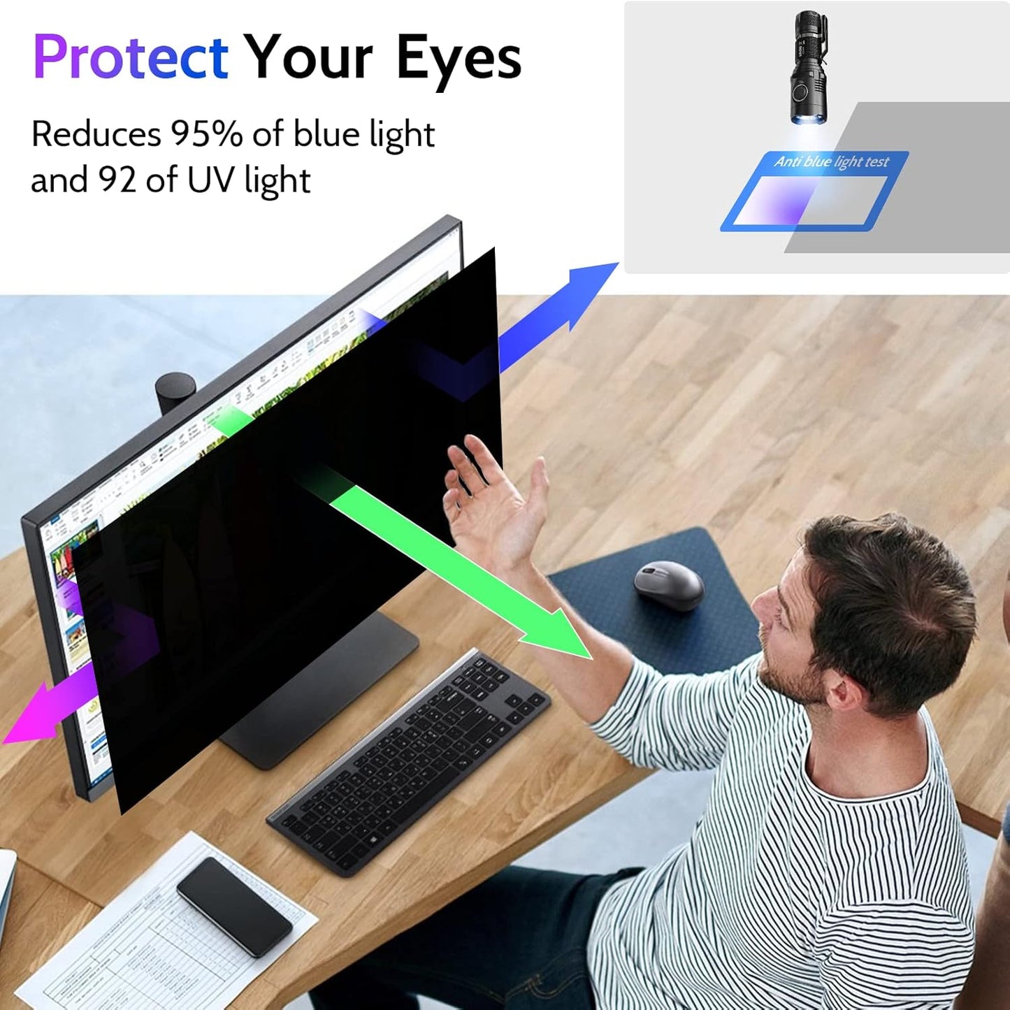 Computer Privacy Screen 27 Inch for 16:9 Widescreen Monitor, Removable 27inch Anti Blue Light Anti Glare Monitor Privacy Filter Shield (23 9/16" x 13 1/4")