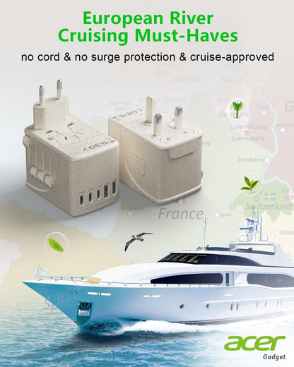Acer Universal Travel Plug Adapter - International Power Adapter with 5 USB Ports (3 USB C) 5.8A, Worldwide Outlet Charger for USA to European UK France Germany Spain, Type C/E/F/G/I/L/A,Beige