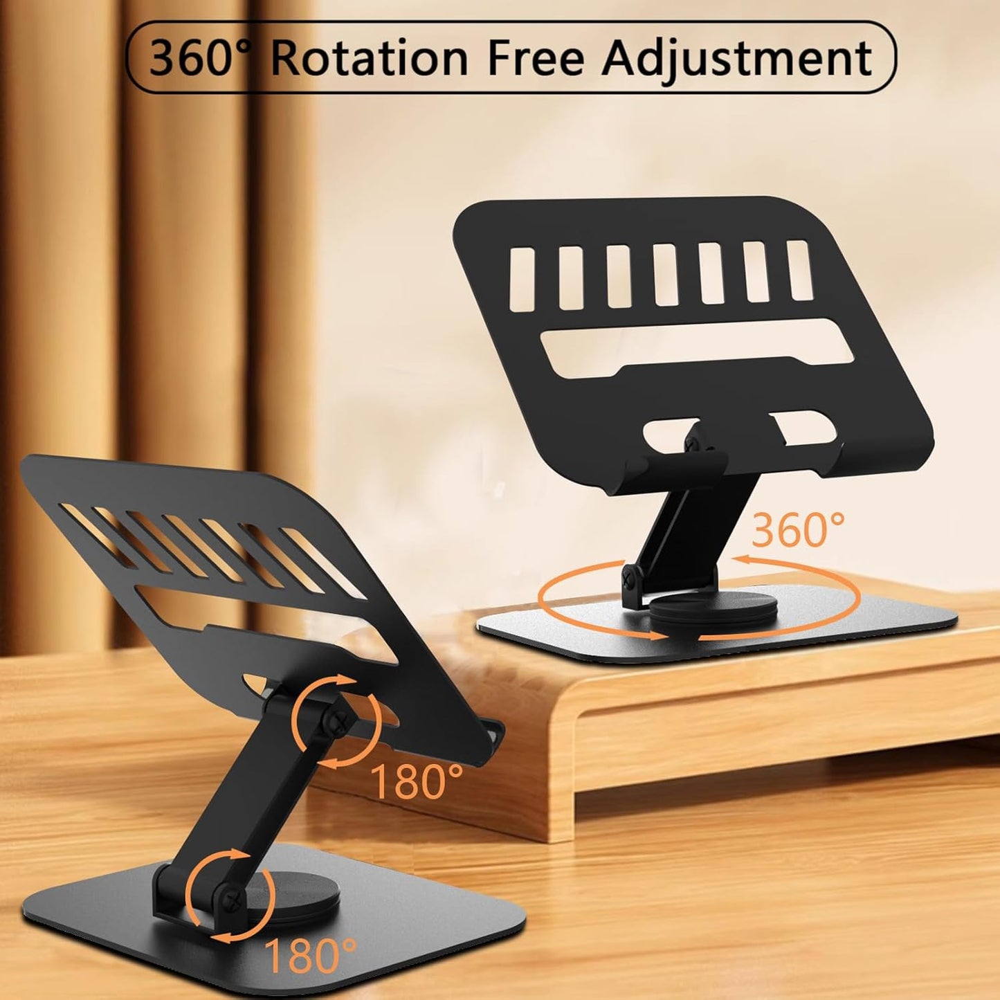 Larger Metal Tablet Stand, Adjustable 360° Rotation Tablet Holder Compatible with 4-16" Tablet Such as iPad Pro, iPad Air, iPad Mini, Tab S10 Ultra, Black