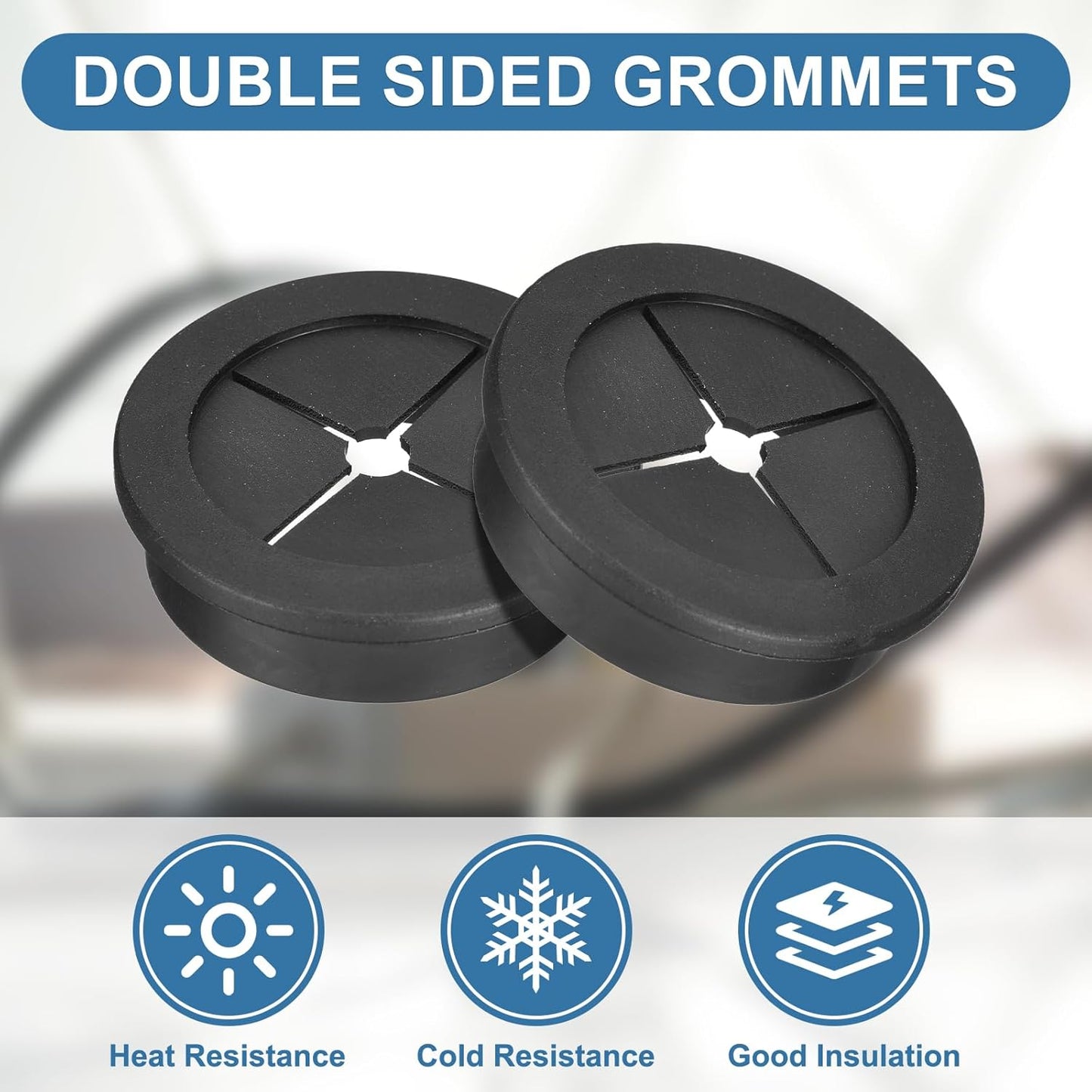 uxcell 4Pcs Cable Cord Grommet, 1-9/16"(40mm) Rubber Desk Grommets Wire Pass Through Hole Cover with Marked Cable Ties for Home Office Cable Wire Protection, Black