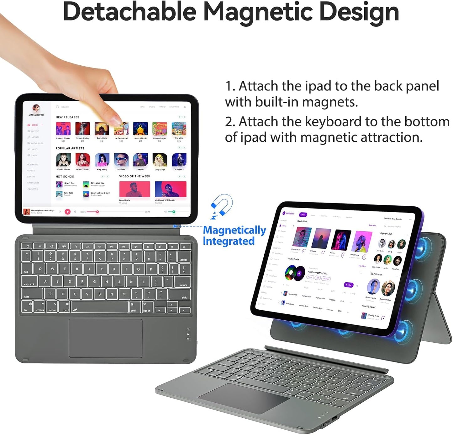 Touch iPad 10th Generation Case with Keyboard (10.9", 2022) & iPad 11th (A16, 2025): Magnetic Split Stand Case, Multi-Touch Trackpad, Rechargeable Wireless Keyboard Folio with Backlit Keys, Gray