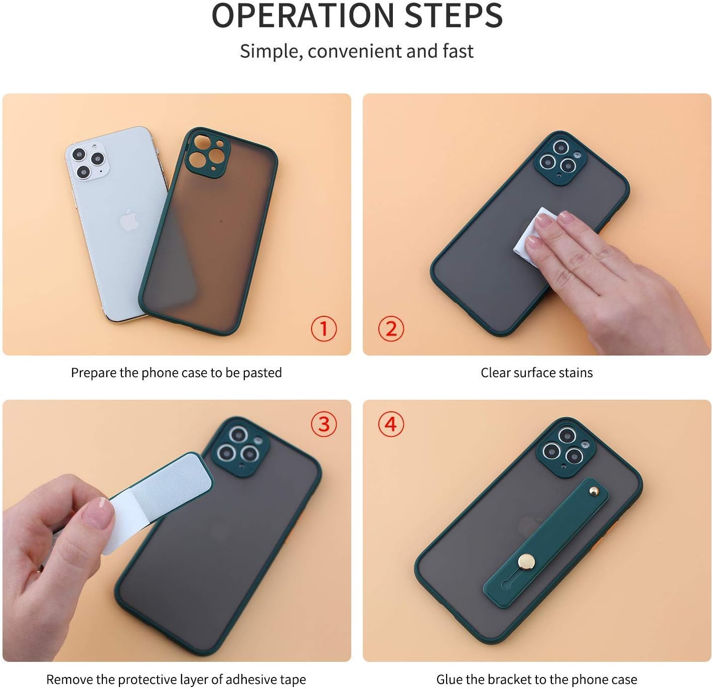 Removable and Reusable Cell Phone Grip Strap, Yetaida Telescopic Finger Kickstand Bracket Universal Silicone Phone Holder Stand and Portable Finger Loop for Most Smartphones Case (Dark Green)