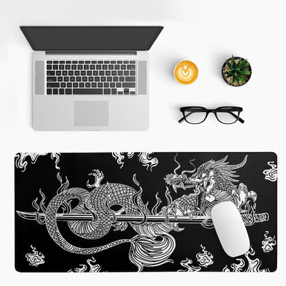 Dragon Gaming Mouse Pad - Black, Large (31.5x11.8 Inch), Non-Slip Base, Stitched Edge for Gaming & Office