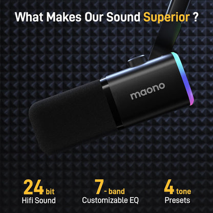 MAONO USB/XLR Dynamic Microphone for Gaming Streaming,Computer PC Microphone with Software-RGB, Mute Button, 48kHz/24bit Podcasting Desktop Mic for YouTube Video Recording PD100X
