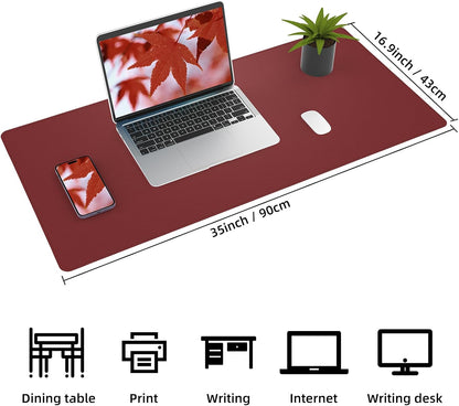 Desk Mat 35" x 17" Leather Desk Pad Protector with Natural Cork & PU Leather, Non-Slip Office Desk Mat, Double-Sided Large Mouse Pad, Waterproof Desk Cover for Office&Home (red)