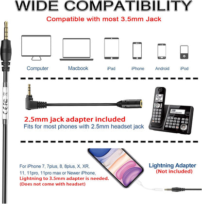 Wantek Cell Phone Headset Mono with Noise Canceling Mic, Wired Computer Headphone for iPhone Samsung Huawei HTC LG ZTE BlackBerry Smartphones and Laptop PC Mac Tablet with 3.5mm Jack(F600J35)