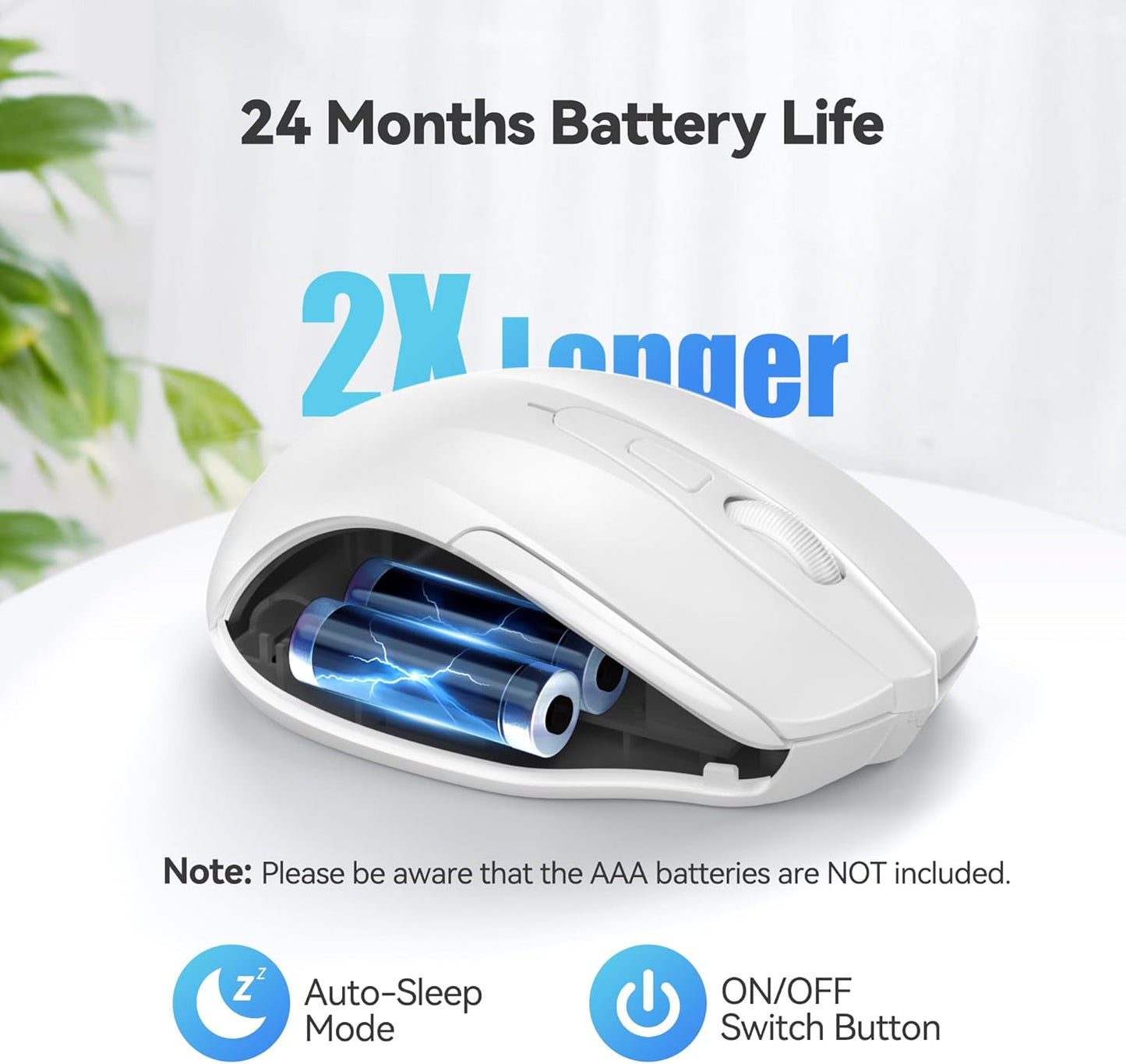 TECKNET Wireless Mouse, 2.4G Ergonomic Optical Mouse, Computer Mouse for Laptop, PC, Computer, Chromebook, Notebook, 6 Buttons, 24 Months Battery Life, 4000 DPI, 6 Adjustment Levels