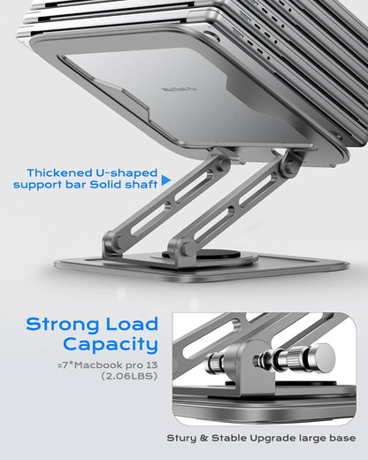 Adjustable Laptop Stand for Desk with 360 Base, Ergonomic Laptop Riser, Mount, Holder Notebook Computer Stand for MacBook Air Pro, HP, Dell, XPS, HP 16" Laptops - Gray