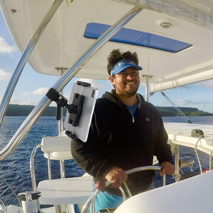 Boat Helm Tablet Holder, Marine Boat Handle Bar Pole Mount, 360°Rotation Clamp Non-Slip Aluminum Alloy Mount,Compatible with 4.7~12.9" iPad/Nexus/LG G Pads/e-Reader/iPhone