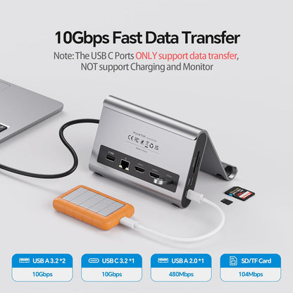 MacBook Pro Docking Station Dual Monitor 4K@60Hz for MacBook Pro/Air M3 Pro/M4, PULWTOP USB C Docking Station Stand Laptop Dock with 2 HDMI, PD, Ethernet, USB A/C 10Gbps, Audio, SD/TF, USB 2.0