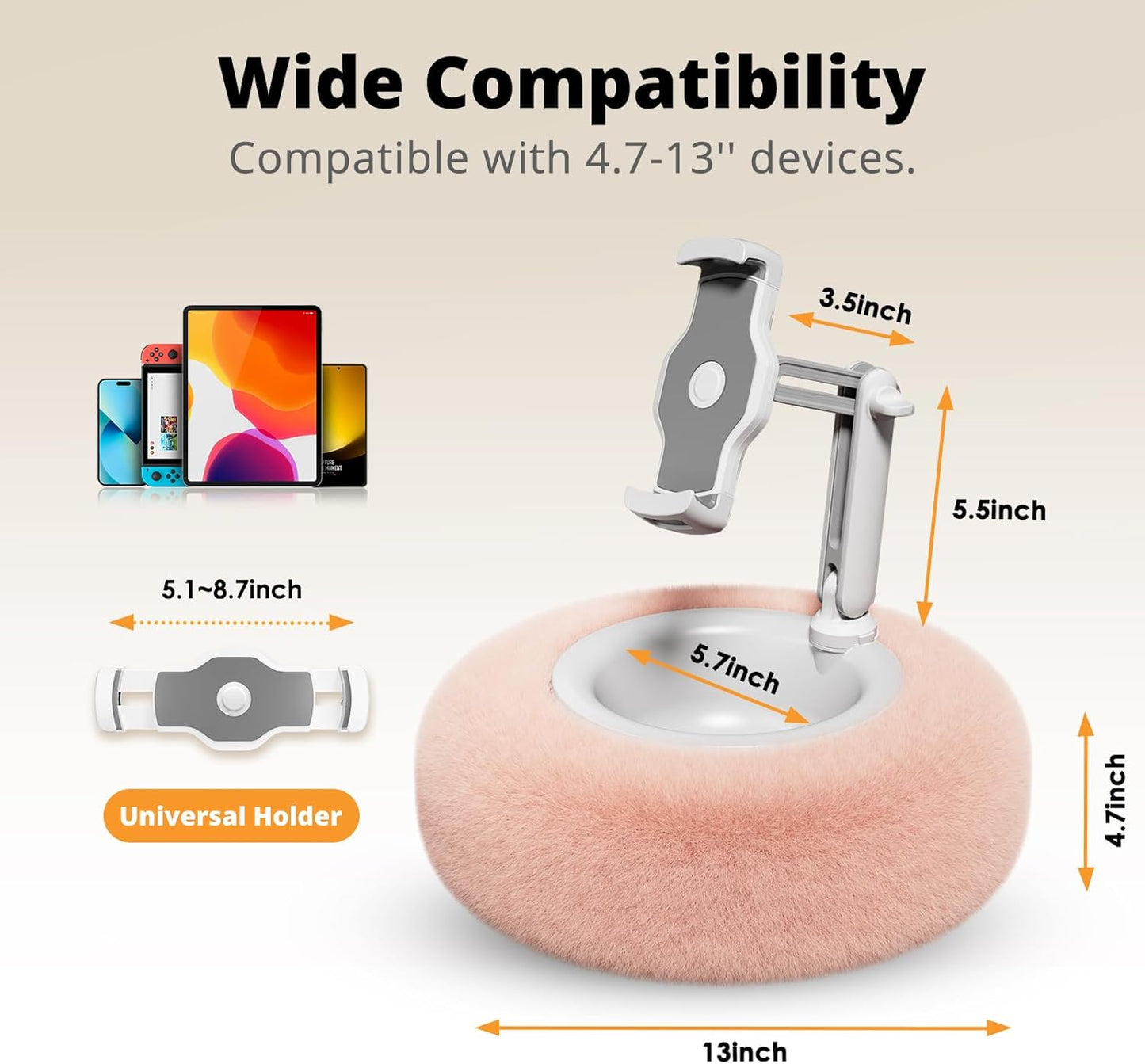 Tablet Pillow Stand for Reading, Adjustable Tablet Pillow Stand for Lap with Detachable Bowl, Fits 4.7"-13" Kindle/Phones/Tablets, Watch Videos, Stream Media, Pink