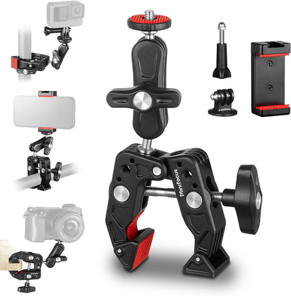MINIFOCUS Super Clamp Camera Clamp Mount, 360° Ballhead Magic Arm with 1/4" 3/8" Port Extension Holder Adapter, Double Ball Head Adapter for Canon Nikon DSLR GoPro Action Camera Video Light