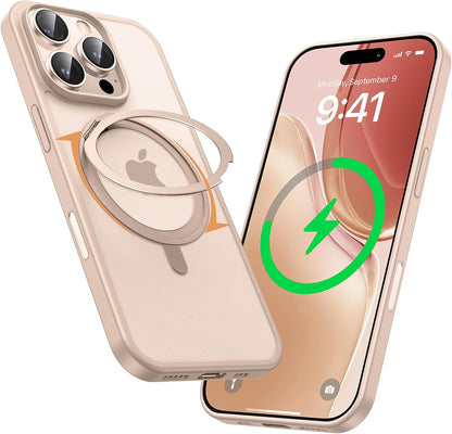 MAGIC JOHN 360° Rotatable Magnetic Invisible Stand for iPhone 16 Pro Case [Camera Control Button] [Compatible with MagSafe] 16FT Shockproof for iPhone 16 Pro Case with Kickstand, Rose Gold