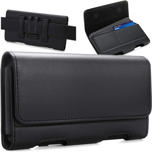 BECPLT for iPhone Air 17 Pro Max 16/15/14/13/12/11 Pro Max Holster Case Belt Clip Case Leather Holster Pouch Belt Case with Card Holder for Galaxy S25+ S24/S23/S22/S21 Plus -Black