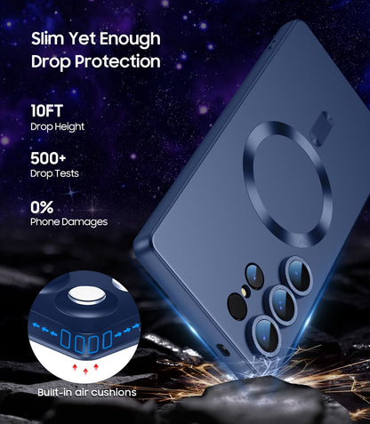 Magnetic for Samsung Galaxy S25 Ultra Case [Compatible with MagSafe][Built-in Camera Lens Protector] Slim Soft Silicone Bumper Shockproof Metallic Luster Phone Shell (Blue)