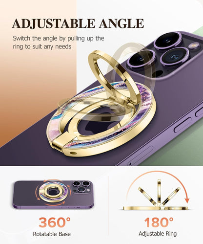 GVIEWIN Magnetic Phone Ring Holder, Compatible with MagSafe Phone Grip with Adjustable Stand, Magnet Phone Ring Kickstand for iPhone 16 Pro Max/Plus/15/14/13/12 Series/Other Phones (Dreamland River)