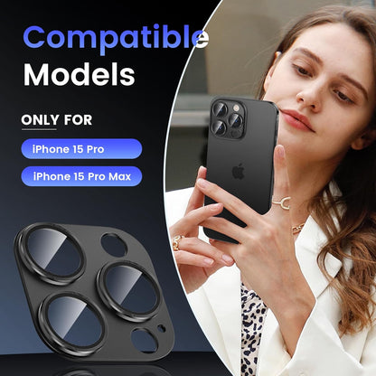 Tensea for iPhone 16 Pro/iPhone 16 Pro Max/iPhone 15 Pro/iPhone 15 Pro Max Camera Lens Protector, Metal Aluminum Alloy Tempered Glass Cover Camera Screen Protector Accessories, Case Friendly Black