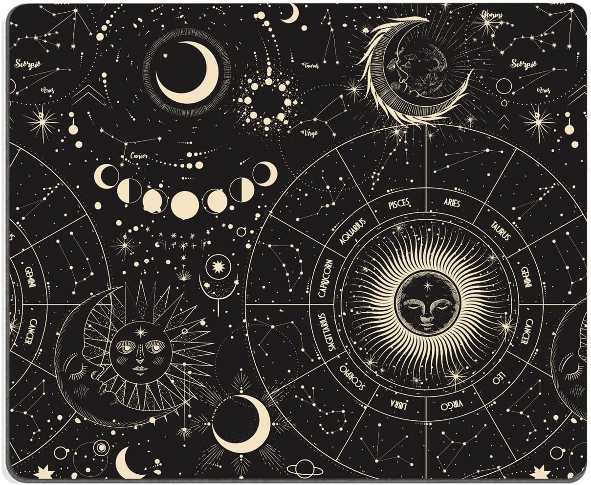 Hokafenle Mouse Pad, Square Personalized Computer Mouse Pads with Planet Design, Washable Mouse Mat, Gaming Office Home Non-Slip Rubber Base Mousepad, Moon and Sun