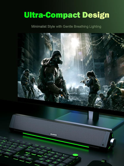 BLUEDEE Computer Speakers, Bluetooth Soundbar, HiFi Stereo, 3.5mm Aux-in Connection, USB Powered Speakers for Desktop Monitor, PC, Laptop, Tablets