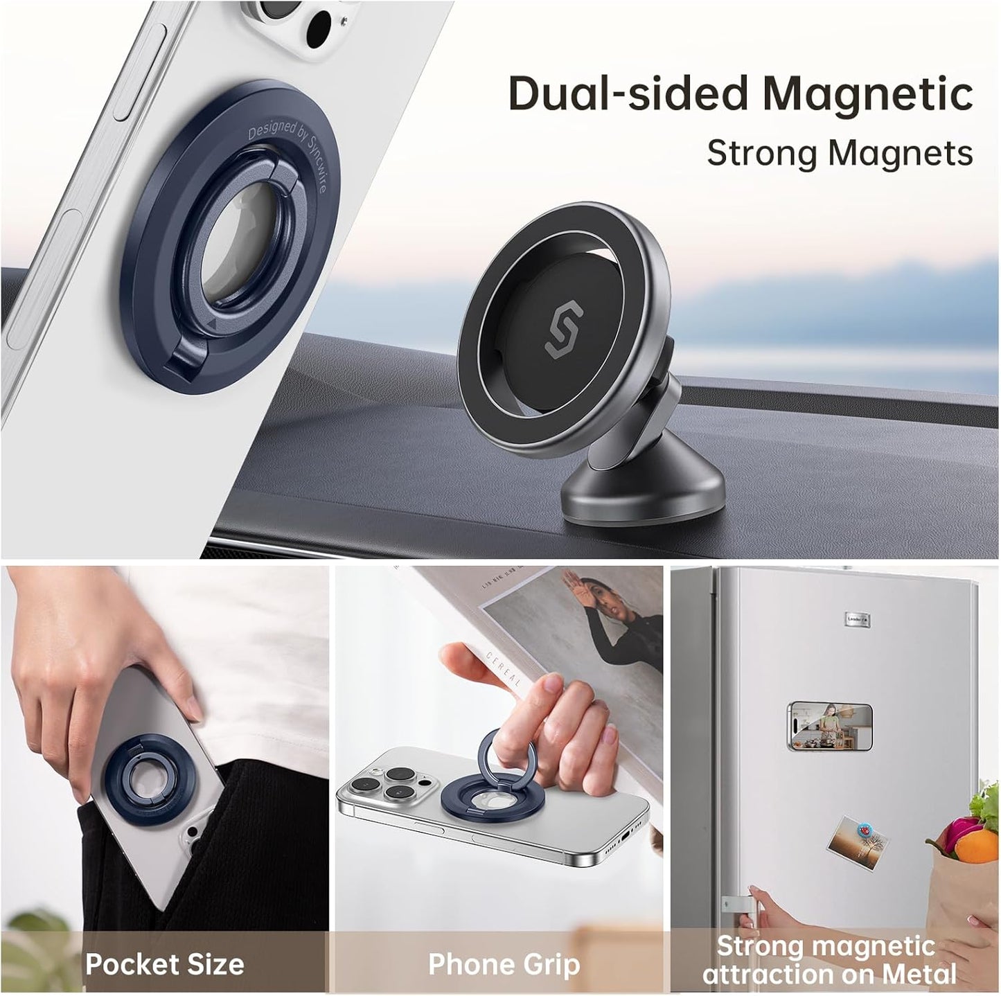 SYNCWIRE for MagSafe Ring Holder, Magnetic Phone Ring Holder Magnet Cell Phone Grip Finger Ring Kickstand Compatible with iPhone 16 15 14 13 12 Pro Max fits MagSafe Accessories