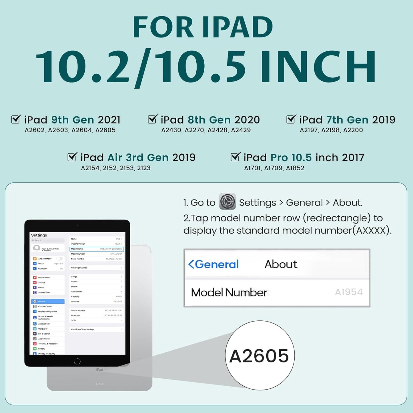 OYEEICE for iPad 9th Generation Case with Keyboard - Detachable Backlit Keyboard - 360 Rotatable Cover with Pencil Holder for iPad 9th/8th/7th Gen, iPad Air 3rd Gen & iPad Pro 10.5" - Teal